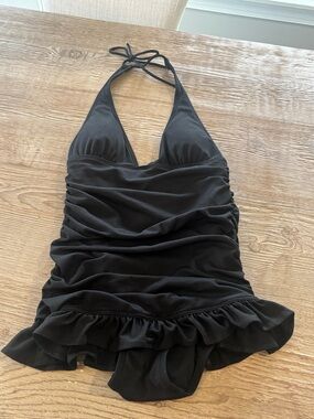 Juicy Couture Black Ruffled One-Piece Halter Swimsuit